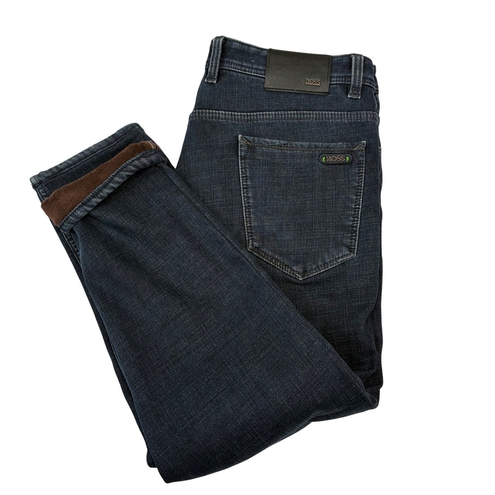 Hugo Boss Jeans Mens 36x26 Dark Blue Wool Lined Straight Leg Luxury Winter Denim